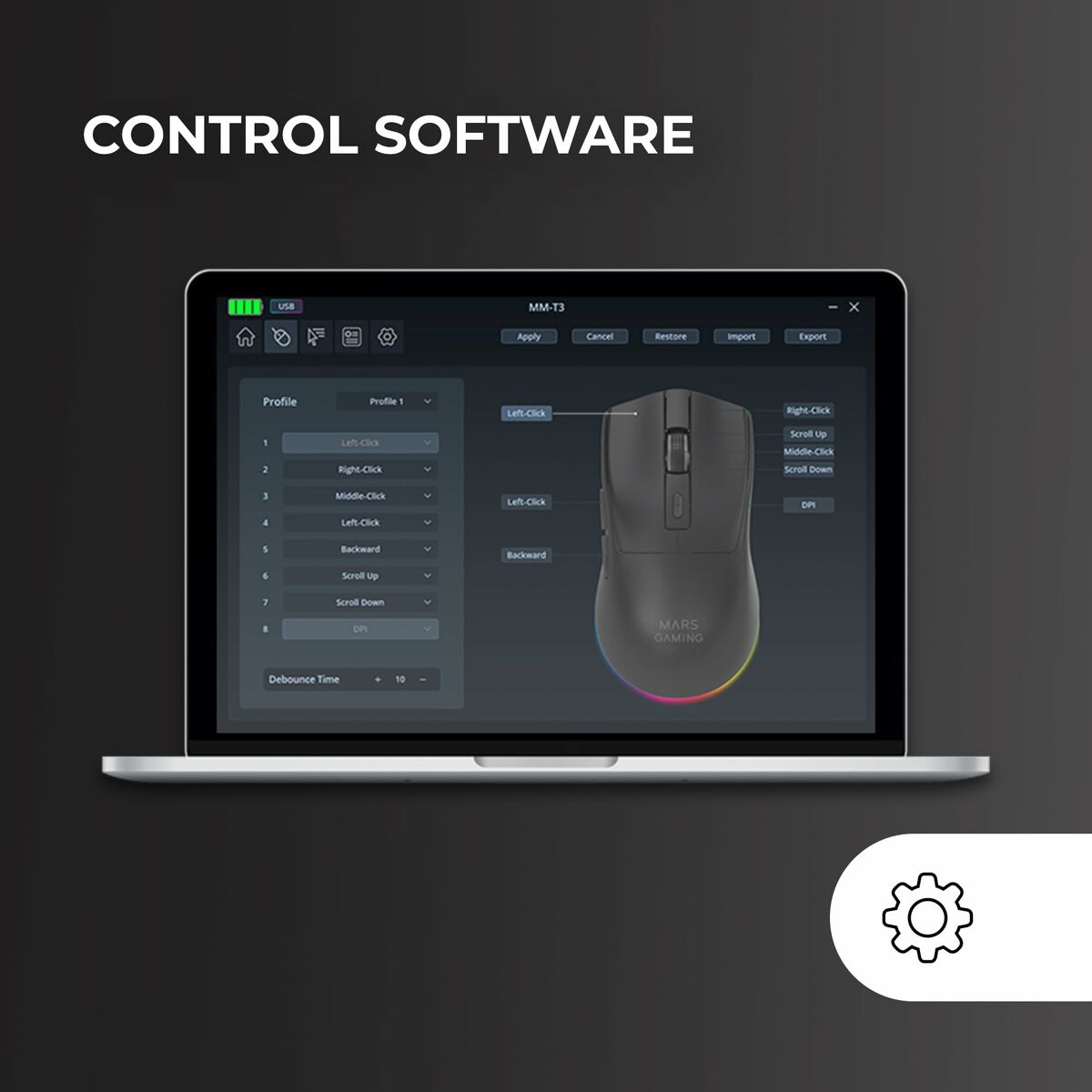 Souris Gaming Mars Gaming MMT3 Sans Fil RGB - Rechargeable Bluetooth