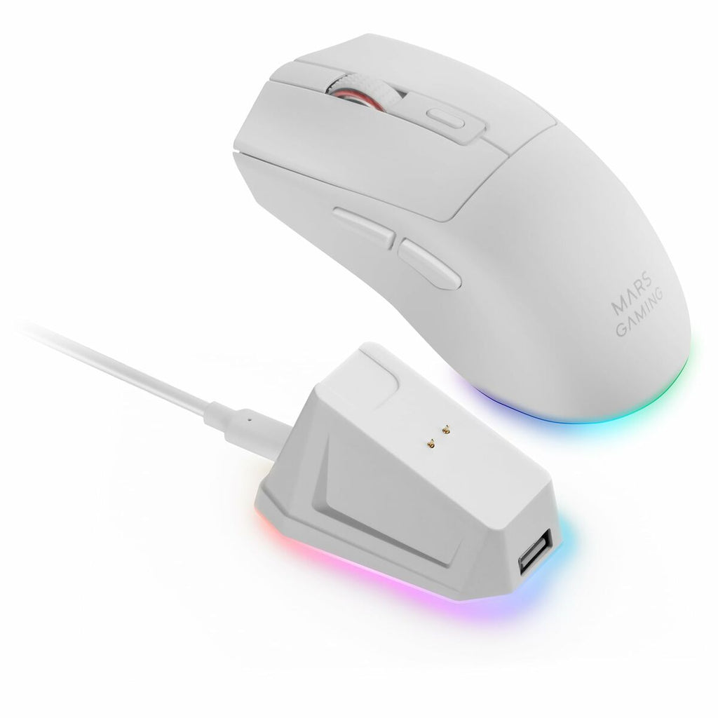 Mars Gaming MMT3W Wireless Gaming Mouse White - Bluetooth Rechargeable Optical