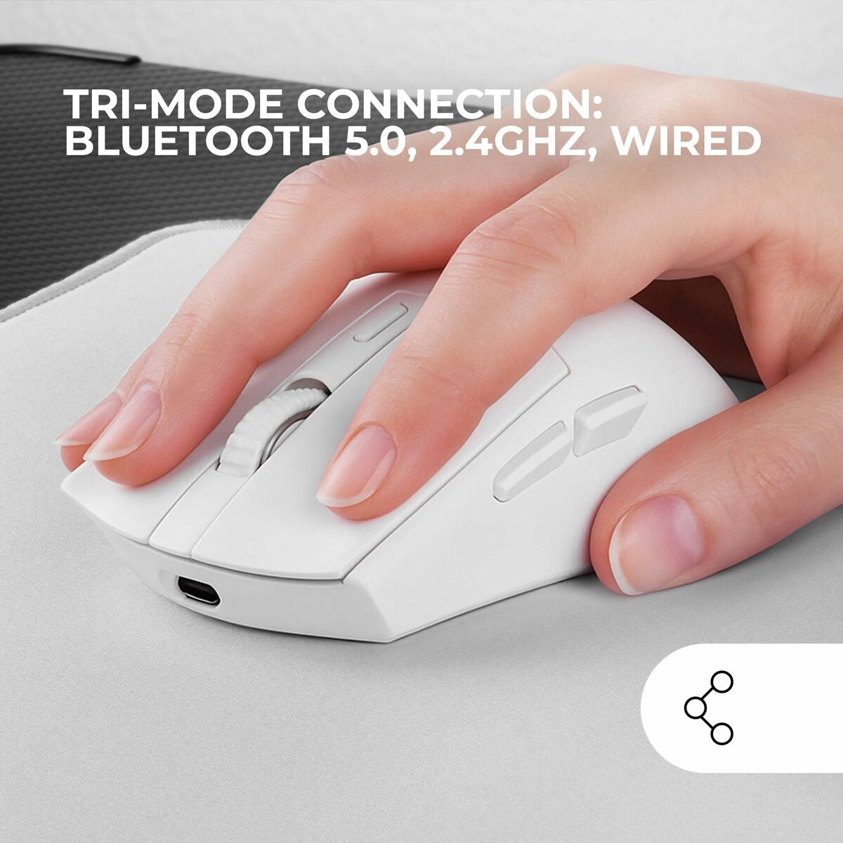 Mars Gaming MMT3W Wireless Gaming Mouse White - Bluetooth Rechargeable Optical