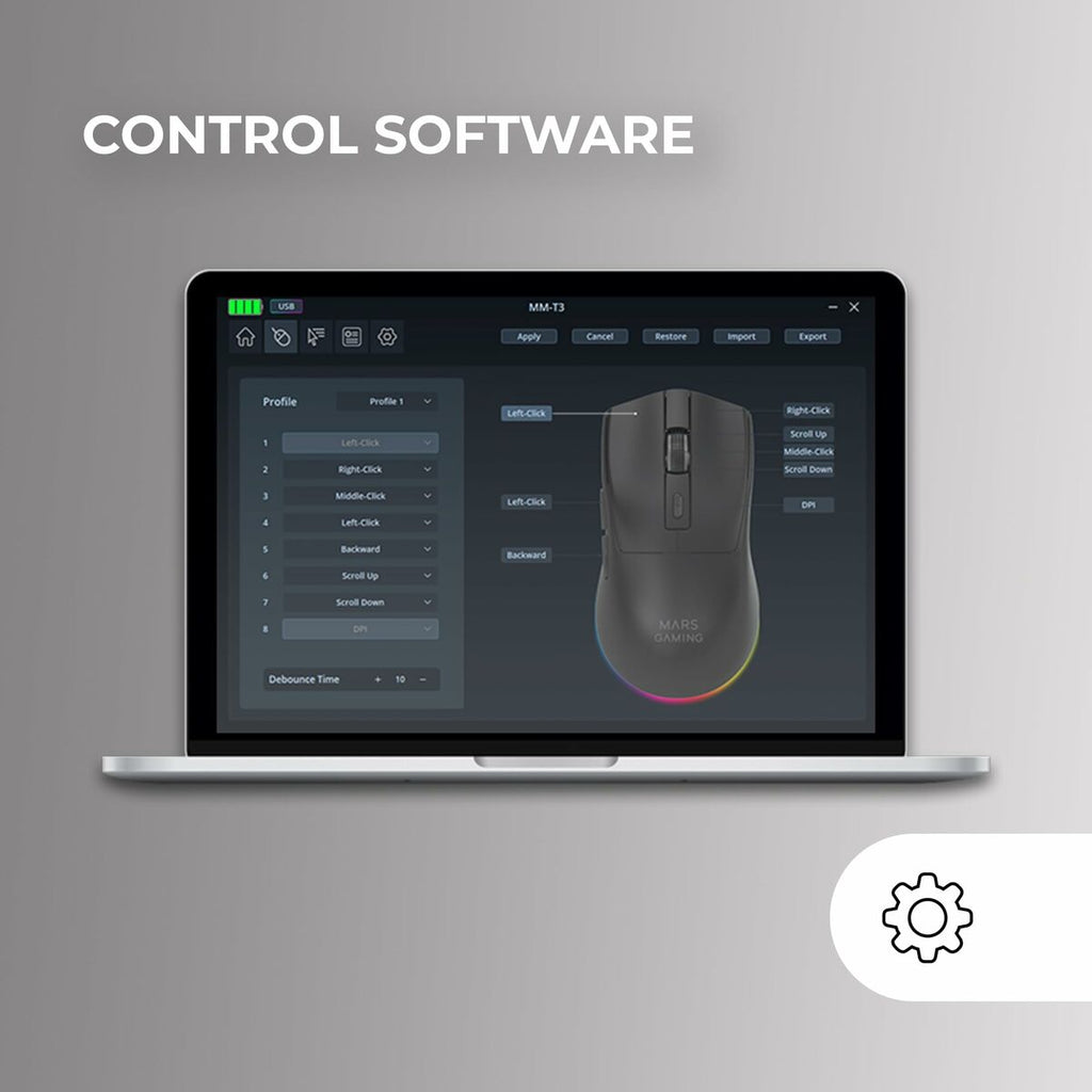 Mars Gaming MMT3W Wireless Gaming Mouse White - Bluetooth Rechargeable Optical