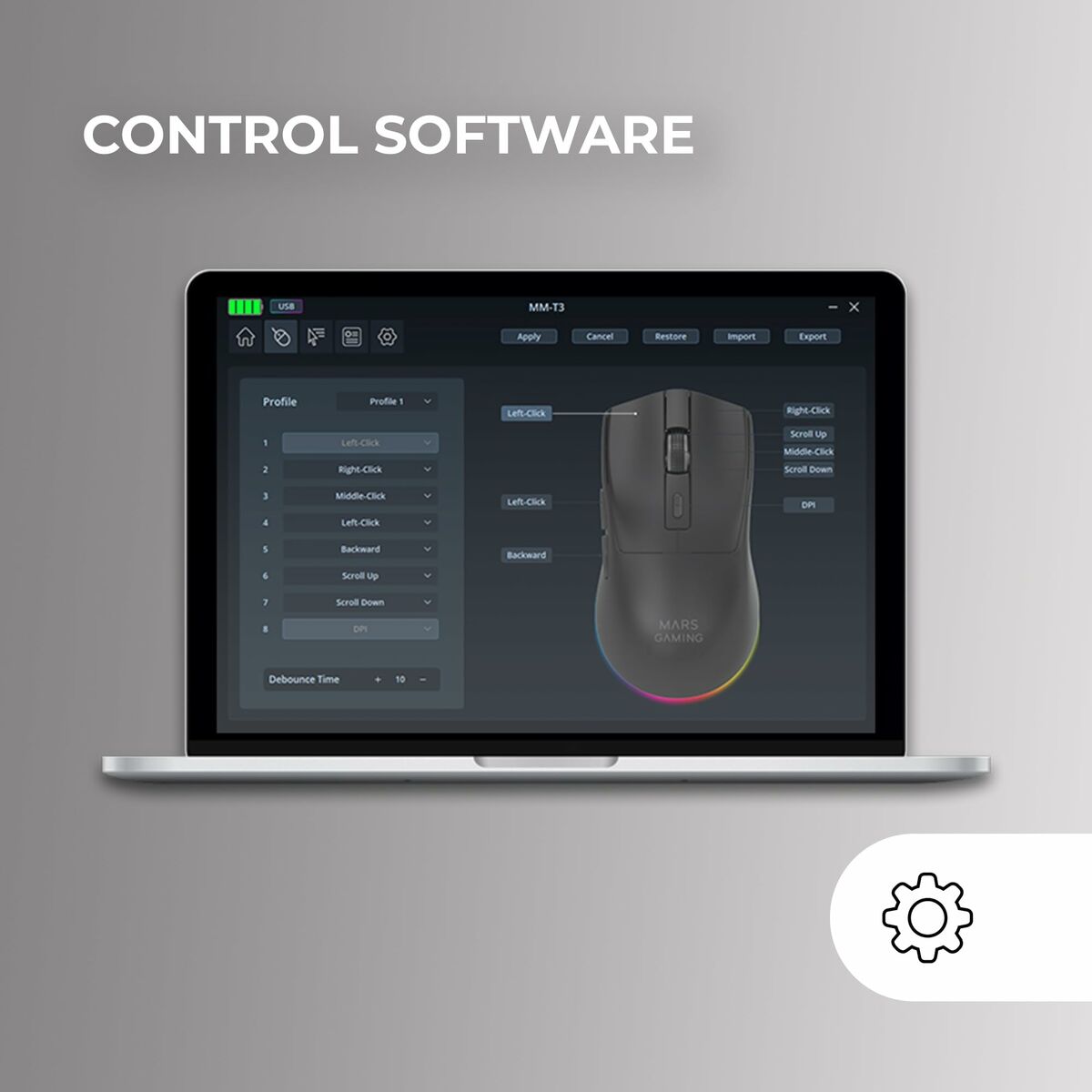 Mars Gaming MMT3W Wireless Gaming Mouse White - Bluetooth Rechargeable Optical