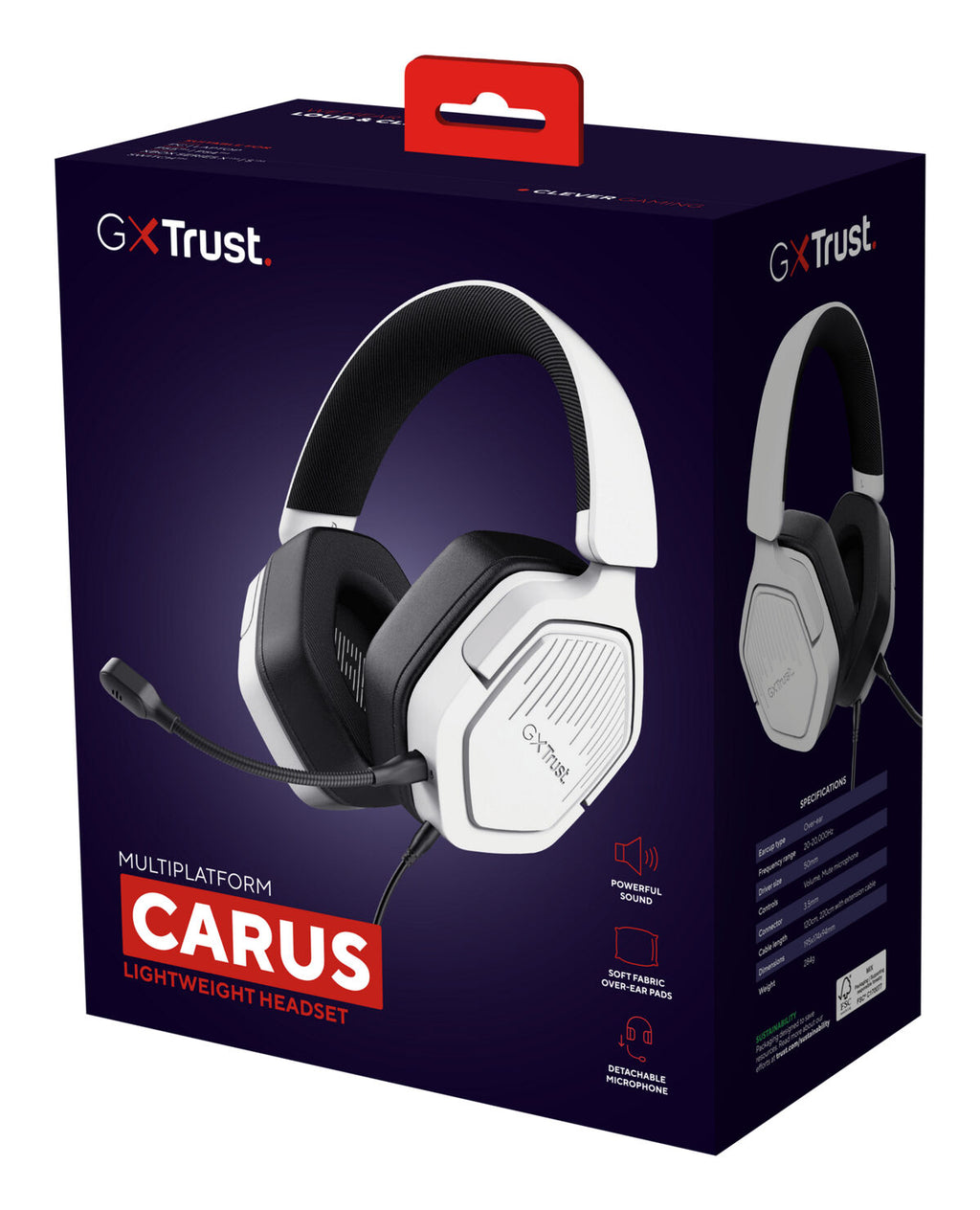 Trust GXT492W Carus - Casque Gaming Blanc avec Microphone Jack 3.5mm